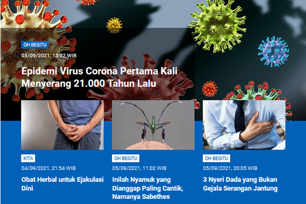 Temuan jejak virus corona paling awal sejak lebih dari 21.000 tahun lalu hingga obat herbal untuk ejakulasi dini menjadi berita populer Sains.

