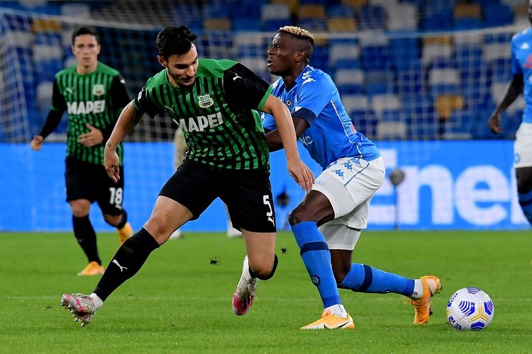 Laga Napoli vs Sassuolo pada lanjutan pekan keenam Liga Italia di Stadion San Paolo, Senin (2/11/2020) dini hari WIB.