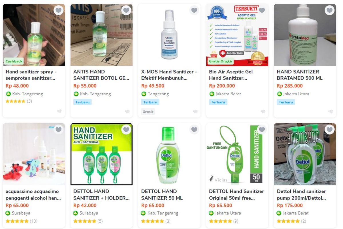 Harga hand sanitizer di toko online atau online shop melambung tinggi imbas kepanikan virus corona. 