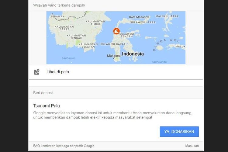 Jika menuliskan kata sandi tertentuakan muncul layanan kebencanaan dari Google.