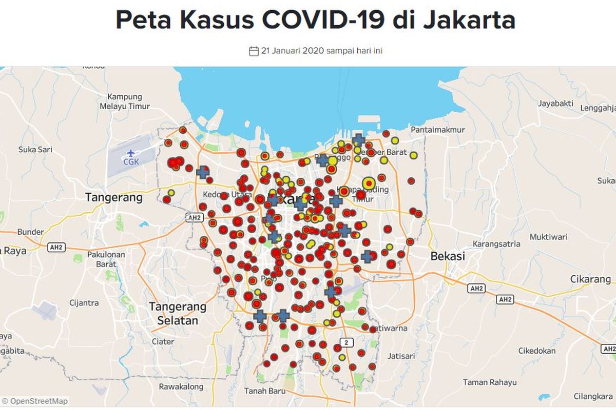 Peta persebaran virus corona di Jakarta pada Minggu (4/4/2020).
