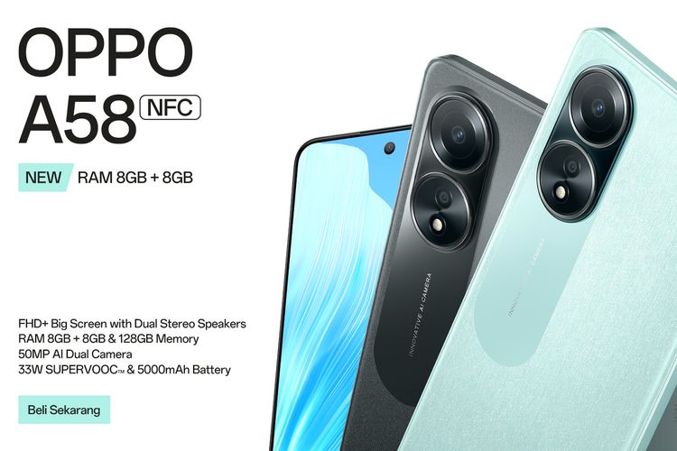 Oppo resmi menghadirkan Oppo A58 varian 8/128 GB ke Indonesia. Pemesanan perangkat dapat dilakukan melalui situs resmi Oppo Indonesia