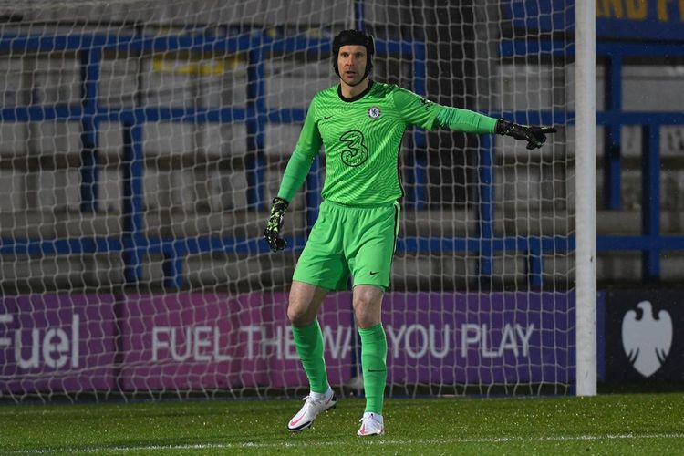 Petr Cech saat berlaga bersama tim cadangan Chelsea dalam ajang Premier League 2