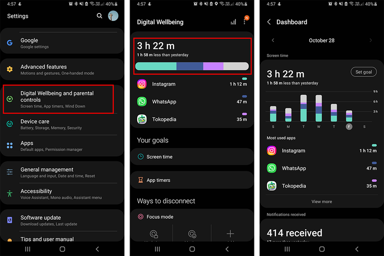 Cara menggunakan fitur Digital Wellbeing di ponsel Android (KOMPAS.com/Caroline Saskia Tanoto)