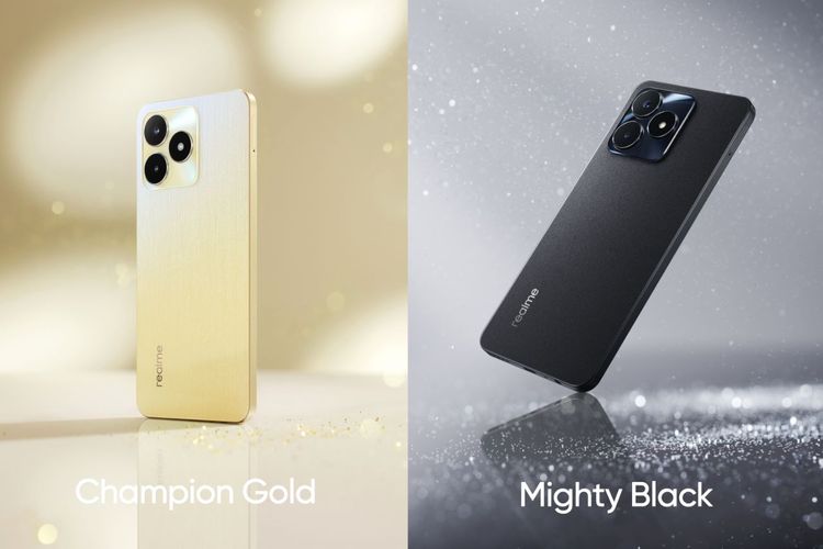 Realme C53 NFC terdiri dari dua varian warna, yakni Champion Gold dan Mighty Black.