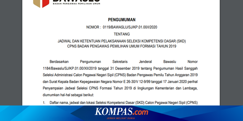 Berikut Lokasi Dan Waktu Pelaksanaan Skd Bawaslu Serta Ketentuan Tak Boleh Terlibat Partai Politik Halaman All Kompas Com