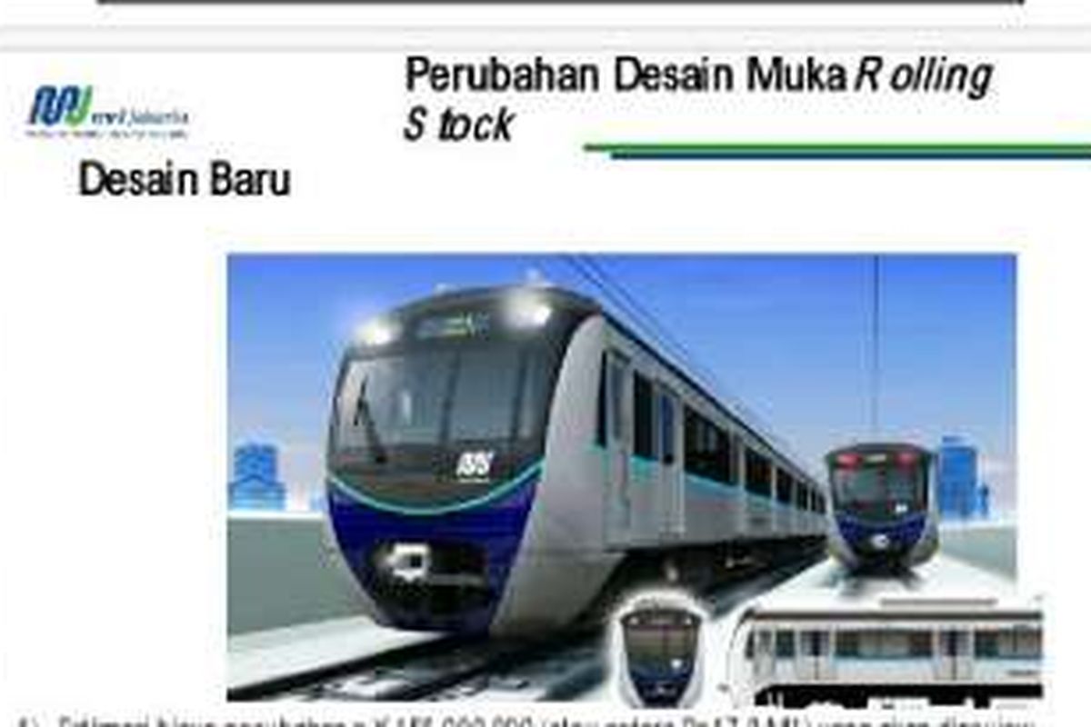 Beginilah desain baru tampilan kepala kereta MRT Jakarta setelah mengadopsi keinginan Plt Gubernur DKI Jakarta Sumarsono. 