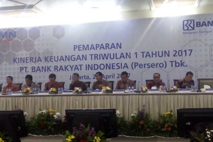 Pemaparan kinerja keuangan triwulan 1 tahun 2017 PT Bank Rakyat Indonesia (Persero) Tbk (BBRI), di Jakarta, Kamis (20/4/2017). Pada kuartal-I 2017, BRI membukukan laba bersih sebesar Rp 6,47 triliun atau tumbuh 5,5 persen dibandingkan periode sama 2016.