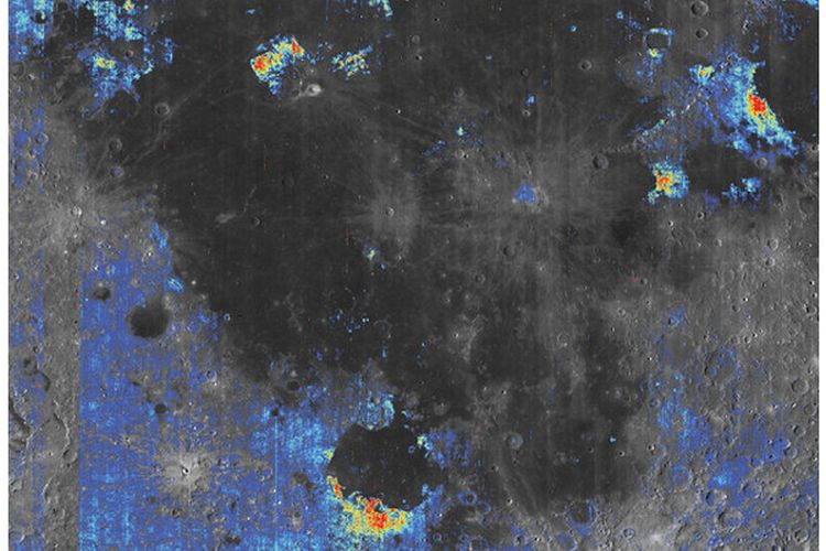 Ilustrasi peta ini menunjukkan di mana endapan kaca vulkanik berada di permukaan bulan. 