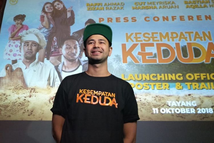 Raffi Ahmad saat peluncuran poster dan trailer film Kesempatan Keduda di kawasan Kebayoran Baru, Jakarta Selatan, Senin (10/9/2018).