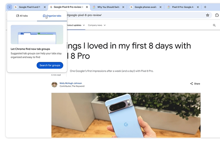 Ilustrasi fitur Tab Organizer di Chrome.
