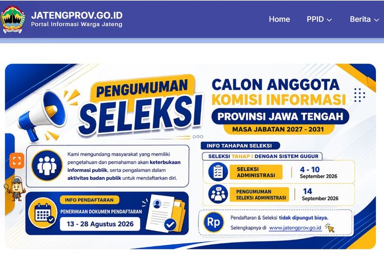 Rekrutmen Komisi Informasi 2027-2031 Pemprov Jateng, Berikut Syarat dan Cara Daftarnya
