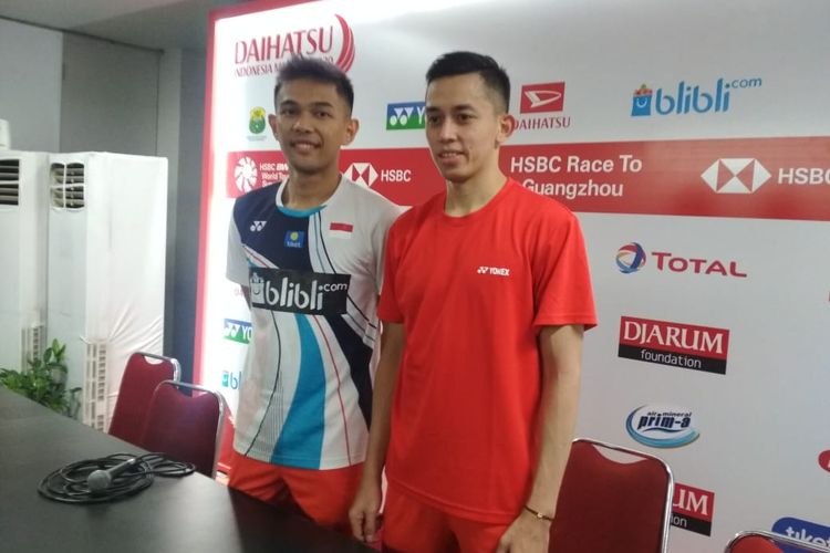 Fajar Alfian/Muhamamad Rian Ardianto pada turnamen Indonesia Masters 2020 di Istora Senayan, Jakarta, Rabu (15/1/2020). 