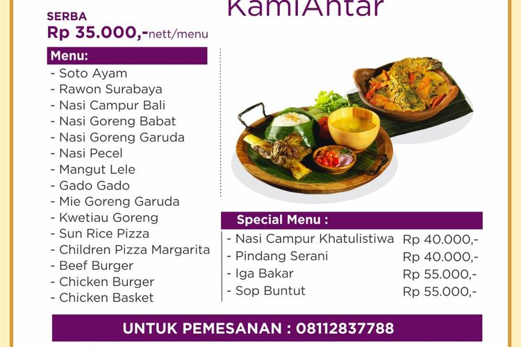 Layanan antar pesan makanan dari Grand Inna Malioboro Yogyakarta. 