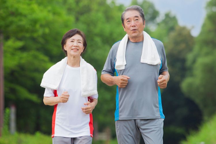 Ilustrasi orang Jepang yang berolahraga.