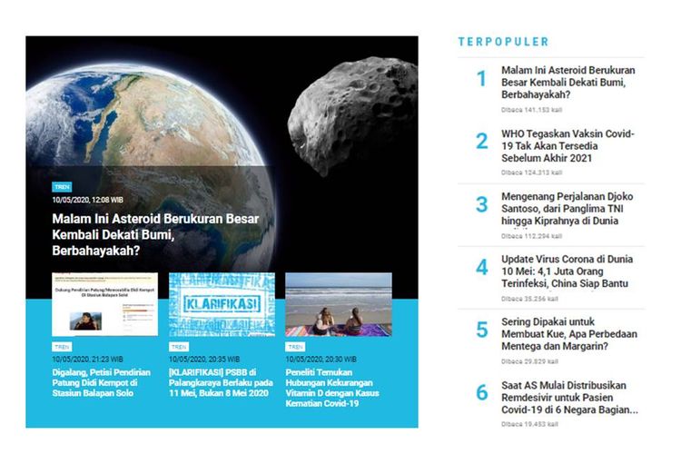 [POPULER TREN] Asteroid Besar Dekati Bumi | Vaksin Virus Corona Tak Tersedia Sebelum Akhir 2021