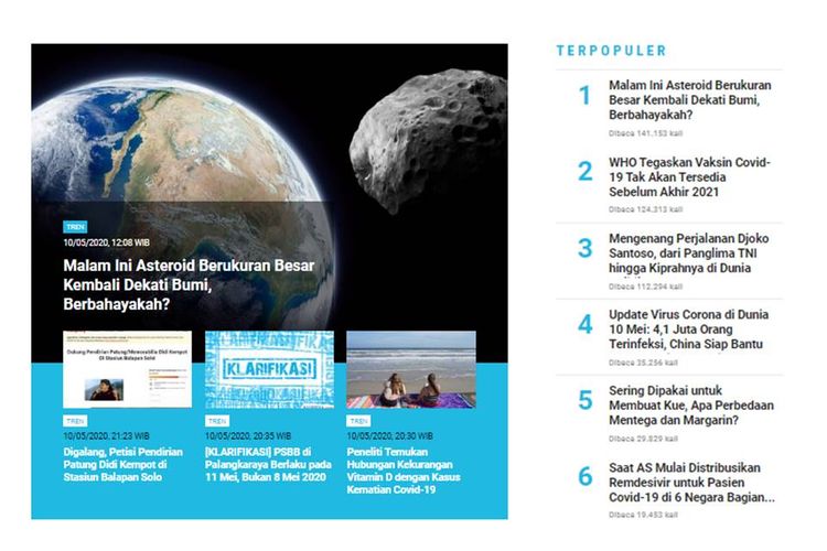 Berita populer Tren 11 Mei 2020.