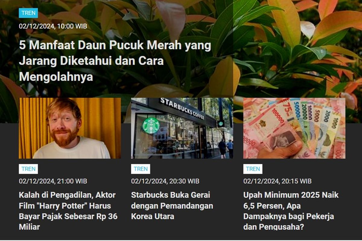 Artikel terpopuler kanal Tren, Senin (2/12/2024).