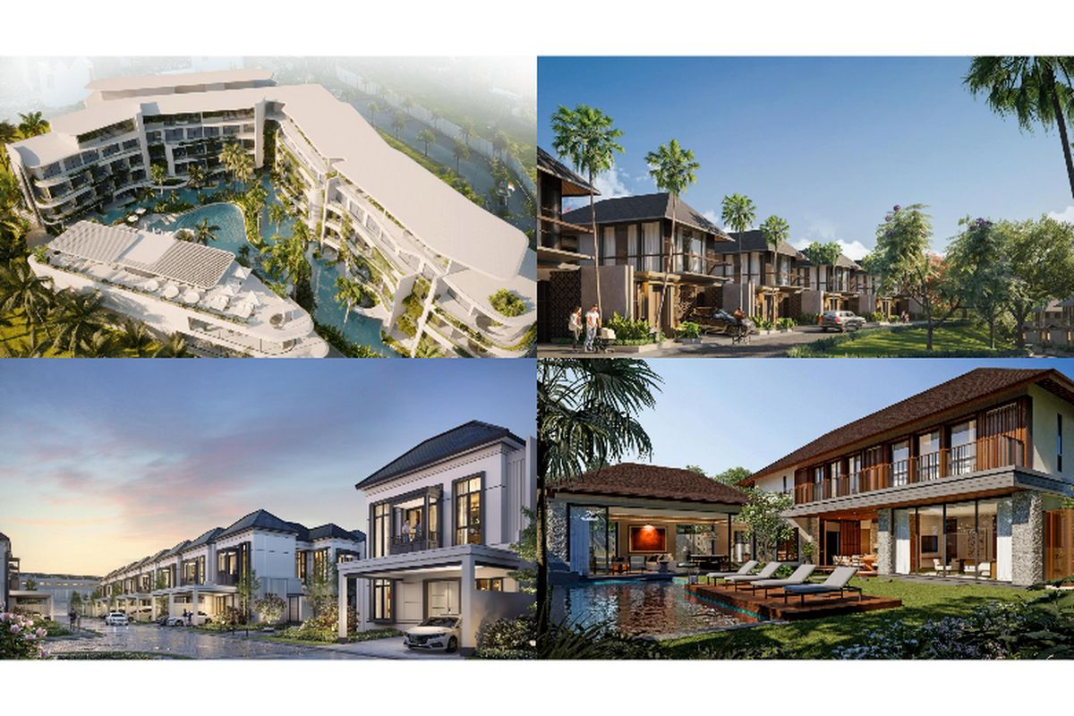 Complex 7 Heart Of Canggu by Alex Villas (kiri atas), Damara Estate Jimbaran Hijau by Greenwoods Group (kanan atas), Matera Residences by Paramount Land (kiri bawah), Natadesa Resort Residence with Villa Legong Project by Jimbaran Hijau (kanan bawah)