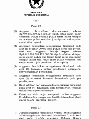 UU Nomor 17 Tahun 2025 tentang APBN 2026, pasal 22. 