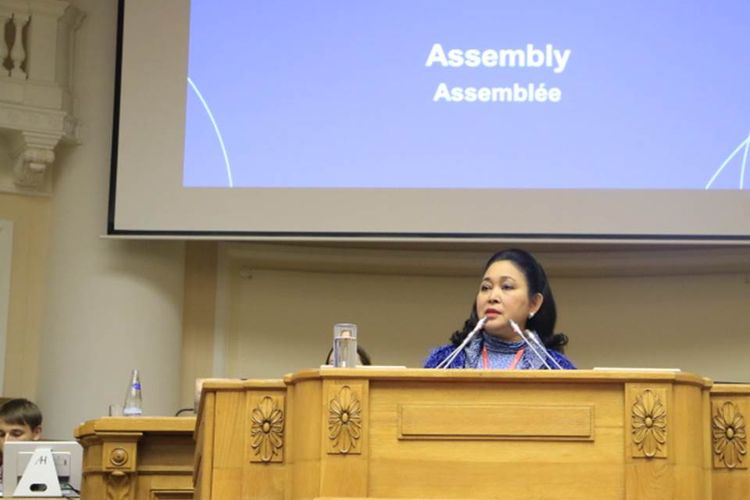 Titiek Soeharto di Global Organization of Parliamentarians Against Corruption (GOPAC) dalam forum Inter-Parliamentary Union (IPU) ke-137, di Tavrichesky Palace, Saint Petersburg, Rusia, Rabu (16/10/2017).