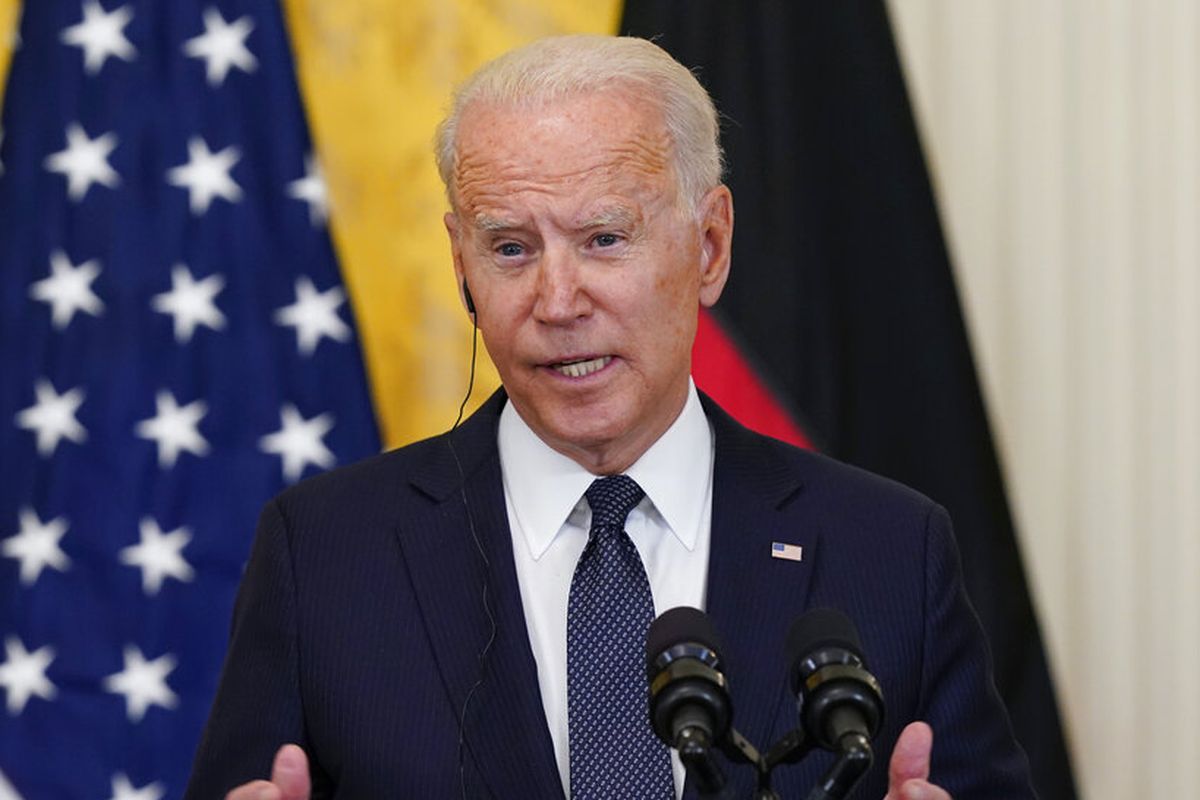 Presiden Joe Biden berbicara selama konferensi pers di Gedung Putih. 