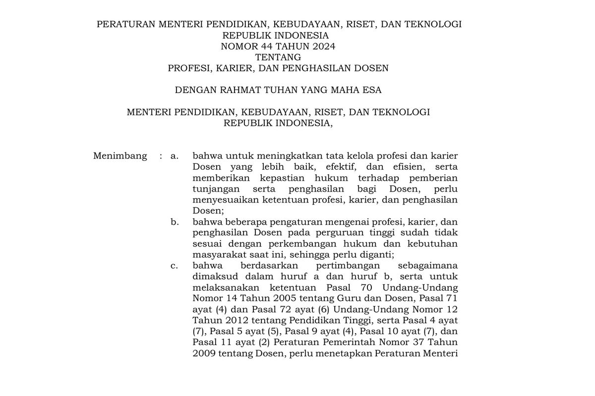 Permendikbud Ristek Nomor 44 Tahun 2024