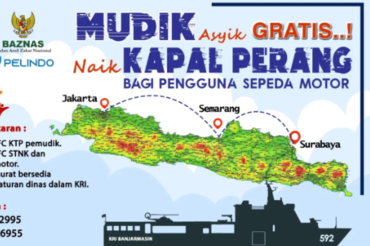 Tangkapan layar unggahan Kolinlamil TNI AL soal mudik gratis naik kapal perang.