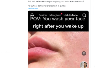 Tangkapan layar twit soal cuci muka di pagi hari disebut sebabkan kulit bermasalah