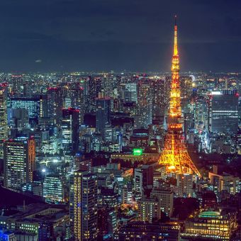 Ilustrasi pemandangan kota Tokyo, Jepang.