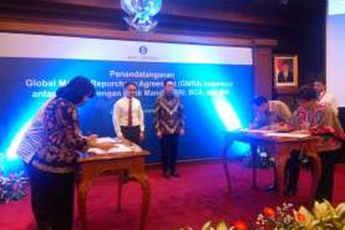 Penandatanganan Global Master Repurchase Agreement (GMRA) Indonesia HSBC dengan Bank Mandiri, BRI, BCA, dan BNI di Bank Indonesia (BI), Kamis (10/11/2016).