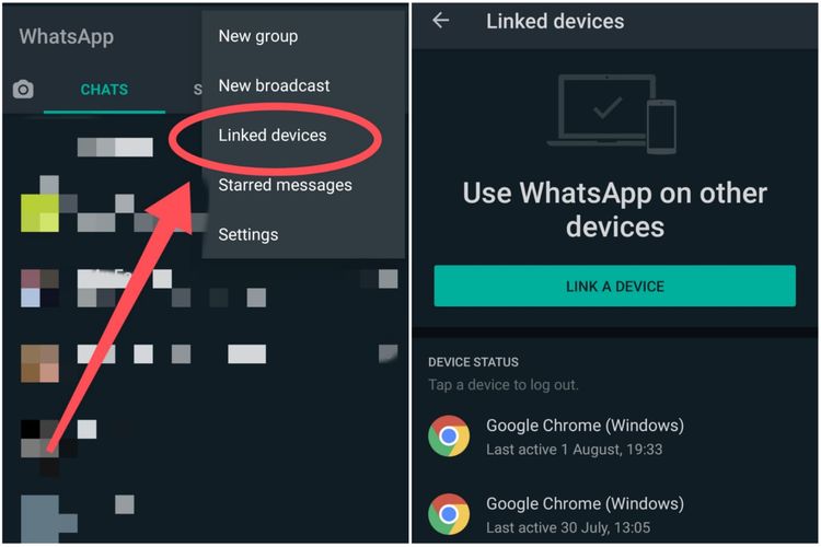 Cara menautkan WhatsApp Web di perangkat Android.