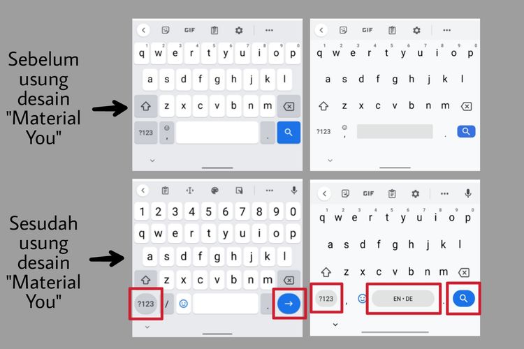 Tombol Gboard terliat lebih membulat karena gunakan bahasa desain antarmuka baru Material You.