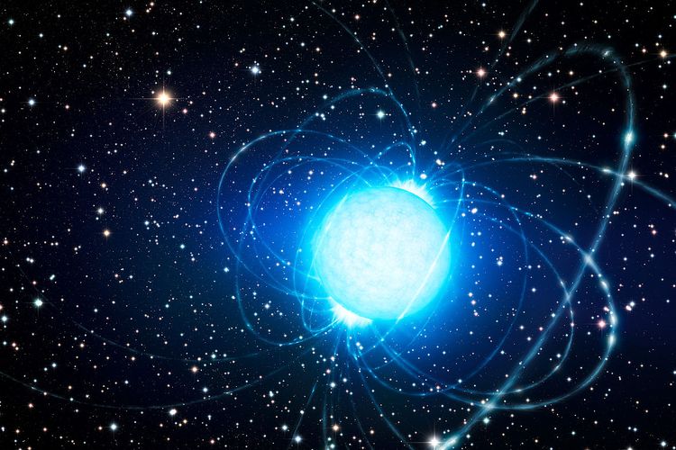 Ilustrasi bintang neutron paling misterius dan langka yang memancarkan gelombang radio aneh.