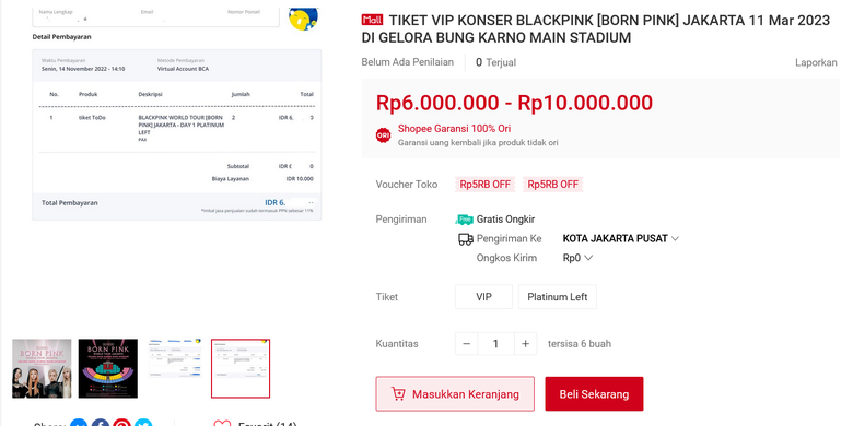 Tiket konser Blackpink di Jakarta dijual ulang di e-commerce dan media sosial dengan harga fantastis