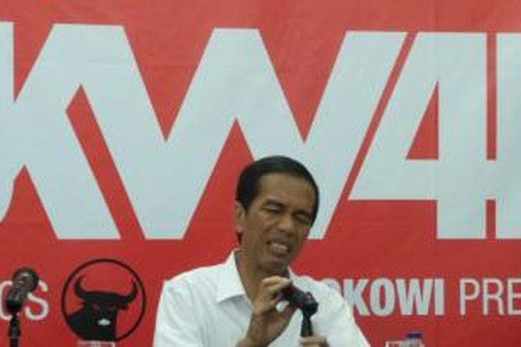 Joko Widodo, saat jumpa pers, menanggapi quick count Pemilu 2014, di Jakarta, Rabu (9/4/2014).