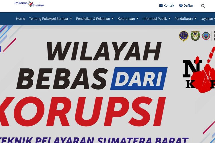 Website Politeknik Pelayaran Sumatera Barat (Poltekpel Sumbar).