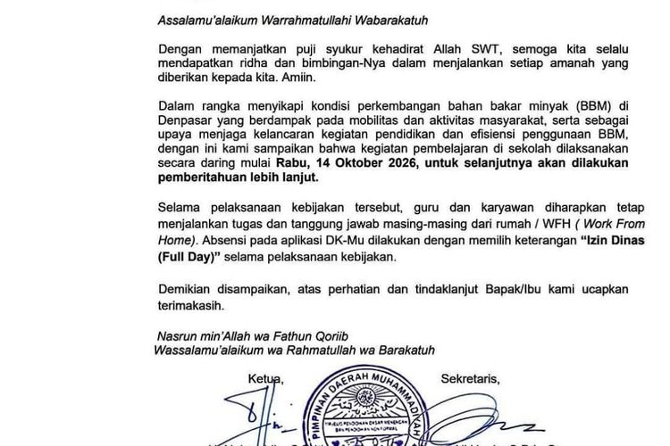 Ringankan Beban Guru dan Orangtua Akibat Antrian BBM, 8 Sekolah Muhammadiyah Denpasar Belajar Daring