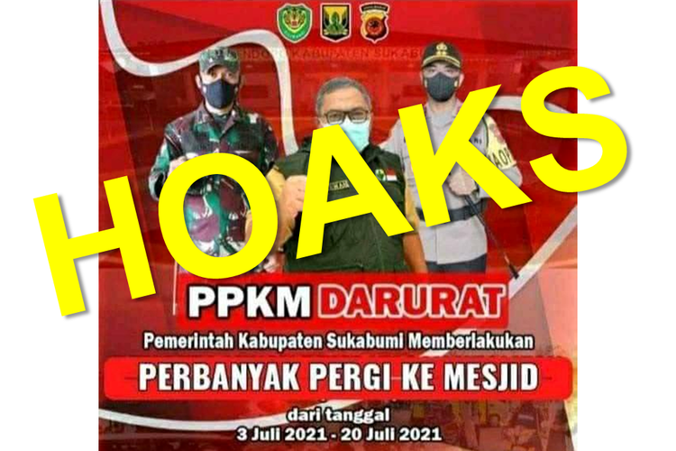 Tangkapan layar flyer atau poster bertuliskan Pemerintah Kabupaten Sukabumi meminta untuk memperbanyak pergi ke masjid saat PPKM Darurat.