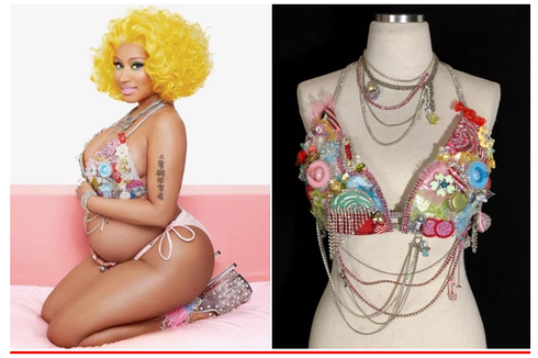 Nicki Minaj Pose Perut Buncit dengan Bra Bertabur Kristal Swarovski