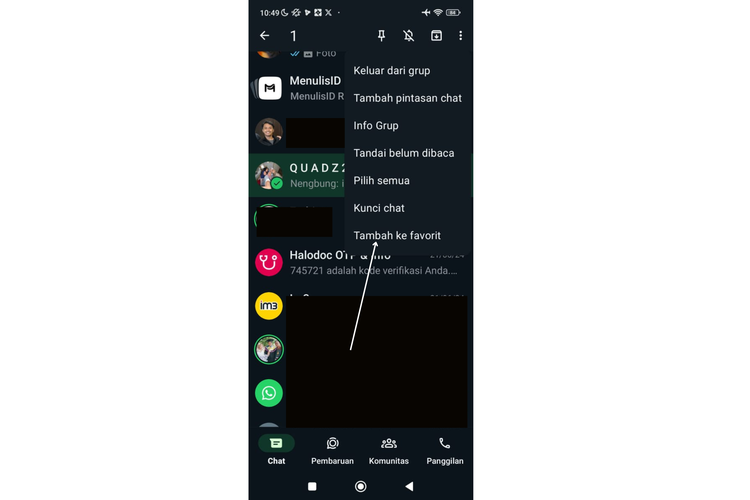 Ilustrasi cara tambahkan chat favorites di WA