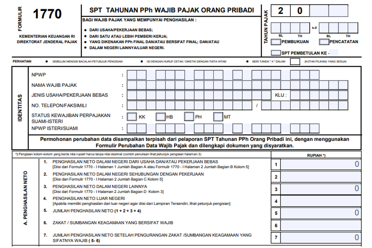 Tangkap layar contoh formulir SPT 1770