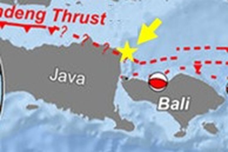 Lokasi gempa berkekuatan M 5,7 Banyuwangi akibat sesar aktif yang belum punya nama.