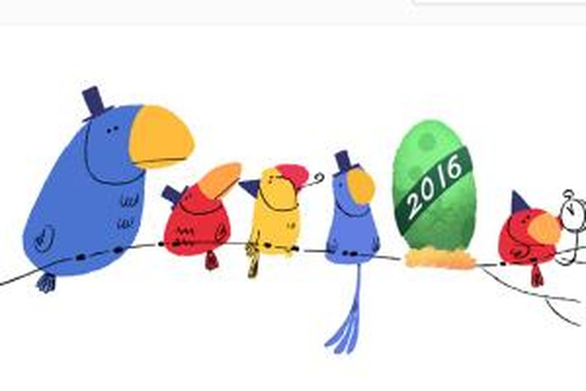 Google doodle rayakan tahun baru 2016.