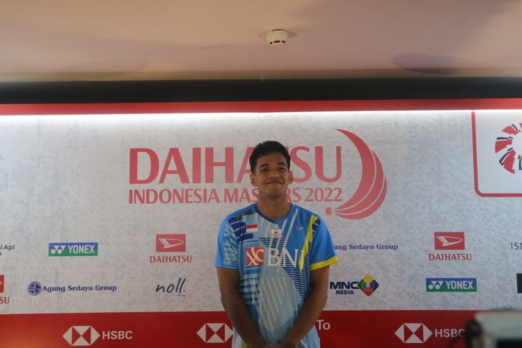 Tunggal putra Indonesia, Chico Aura Dwi Wardoyo, ketika menghadiri sesi konferensi pers Indonesia Masters 2022 di Istora Senayan, DKI Jakarta, Selasa (7/6/2022).