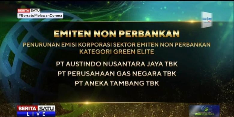 Ajang Penghargaan Emisi Korporasi 2021 yang disiarkan secara langsung di Berita Satu TV, Kamis (29/4/2021).
