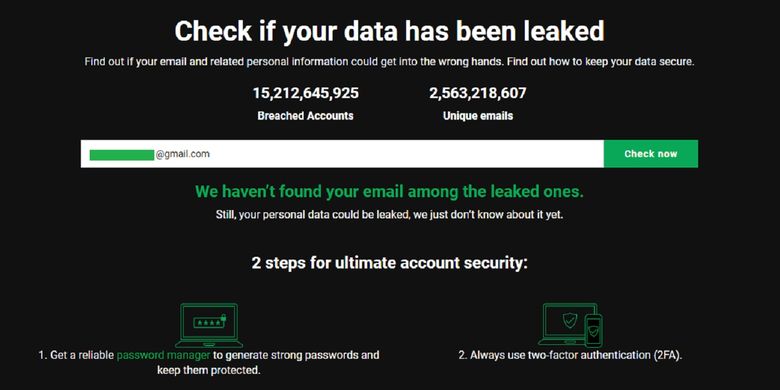 Database pemeriksa kecocoran data pribadi milik Cyber News bernama Personal Data Leak Checker.