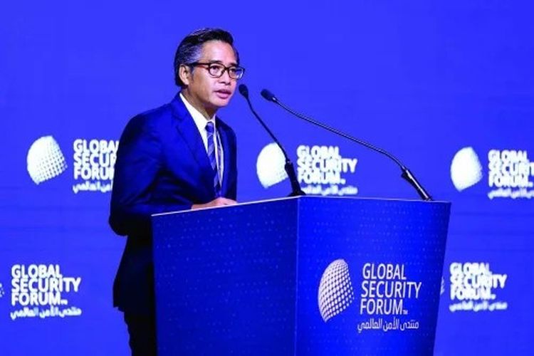 Deputi Bidang Kerja Sama Internasional BNPT Andhika Chrisnayudhanto saat menyampaikan pandangannya dalam sesi high-level remarks delegasi Indonesia di Konferensi Global Security Forum (GSF) 2024 yang berlangsung di Doha, Qatar, Senin (20/5/2024) hingga Rabu (22/5/2024).