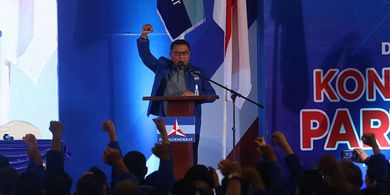 Moeldoko menyampaikan pidato perdana saat Kongres Luar Biasa (KLB) Partai Demokrat di The Hill Hotel Sibolangit, Deli Serdang, Sumatera Utara, Jumat (5/3/2021). Berdasarkan hasil KLB, Moeldoko terpilih menjadi Ketua Umum Partai Demokrat periode 2021-2025.
