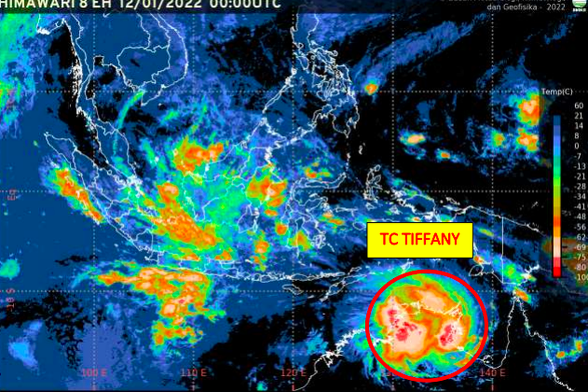Tangkapan layar siklon tropis Tiffany